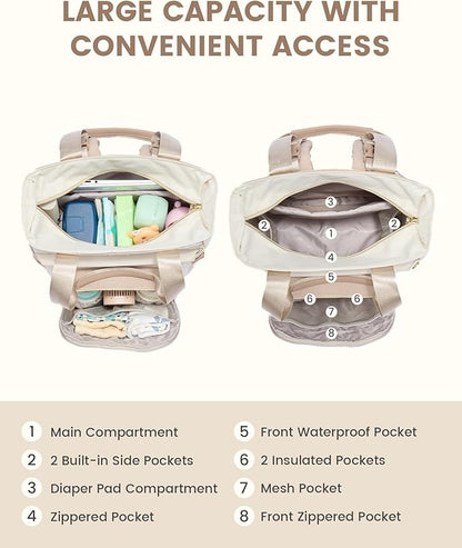 LOVEVOOK Diaper Bag Backpack, Large Capacity Portable Baby Bag with Foldable Diaper Changing Pad, Waterproof Baby Diaper Bags Gift for Mon Dad, Ivory Khaki