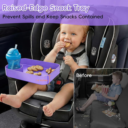 Kids Car Seat Tray, Travel Tray with Cup Holder for Toddler Baby, Kids Car Seat Food Snack Organizer for Road Trip, Stroller Snack Organizer Travel Must Haves Toddler Must Haves (Dark Gray, 1PCS)