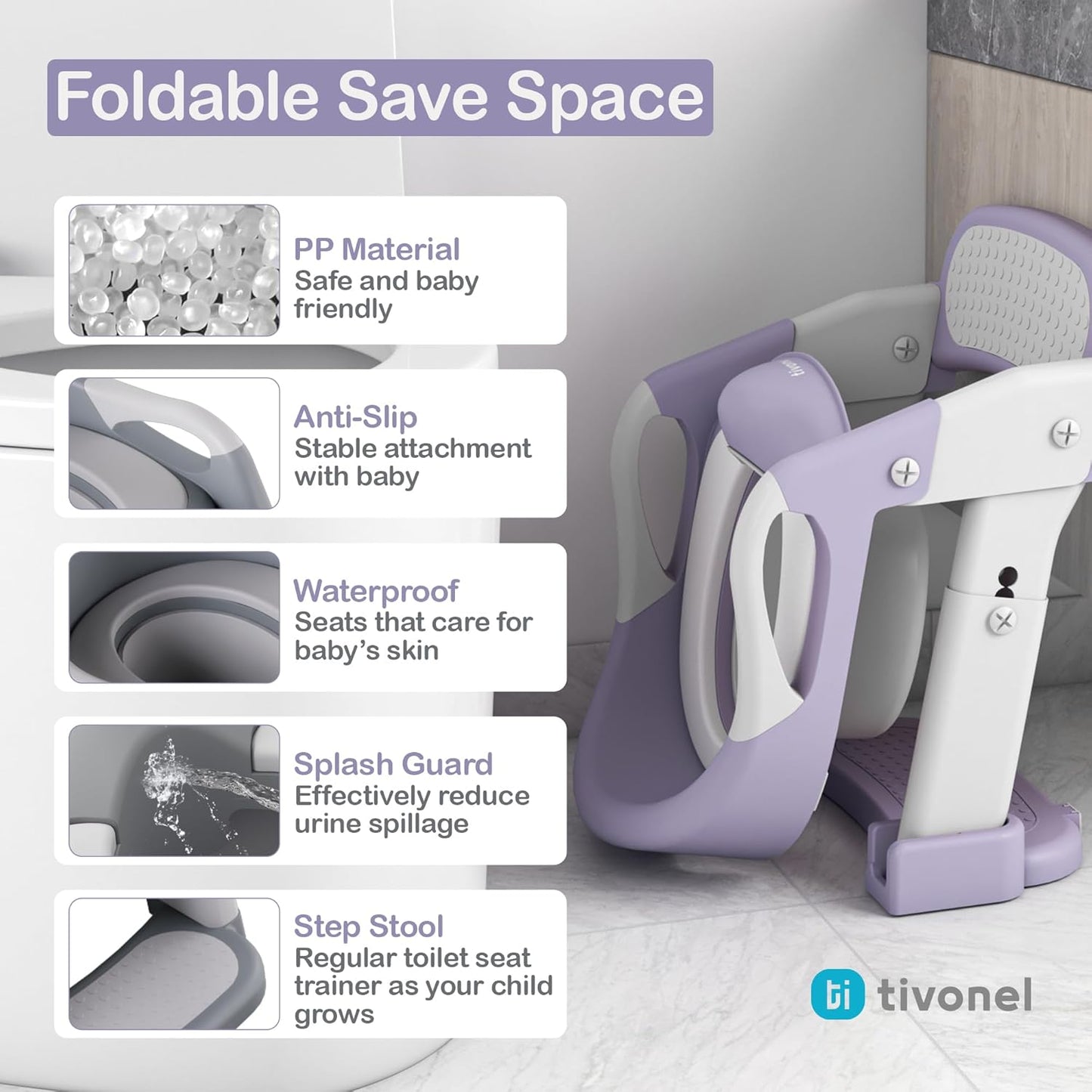 3-in-1 Toddler Potty Training Toilet Seat with Ladder | Foldable Toilet Potty Training Seat with Step Stool Ladder | 5-Level Adjustable Height | Soft Cushion, Splash Guard & Anti Slip Pad
