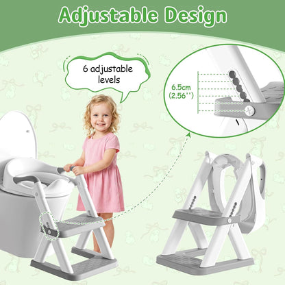 Potty Training Toilet Seat with Steps, 2-in-1 Toddler Toilet Seat for Boys Girls with Splash Guard Soft Anti-Slip Pad,Grey