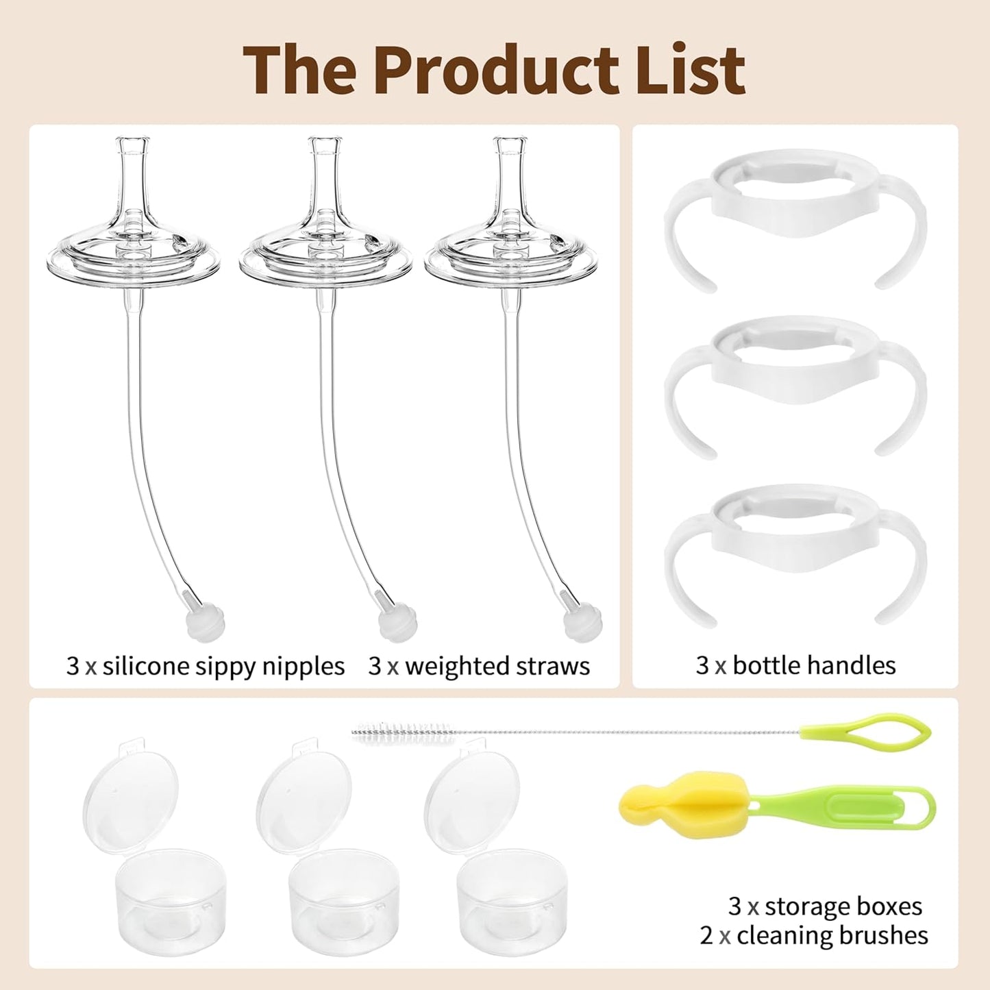Straw Cup Conversion Kit for Philips Avent Natural Baby Bottles, Sippy Cups Transition Kit with Silicone Straw Top Nipples, Weighted Straw, Bottle Handle, Cleaning Brush for Toddler 6+ Month, 3-Pack