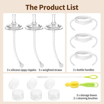Straw Cup Conversion Kit for Philips Avent Natural Baby Bottles, Sippy Cups Transition Kit with Silicone Straw Top Nipples, Weighted Straw, Bottle Handle, Cleaning Brush for Toddler 6+ Month, 3-Pack