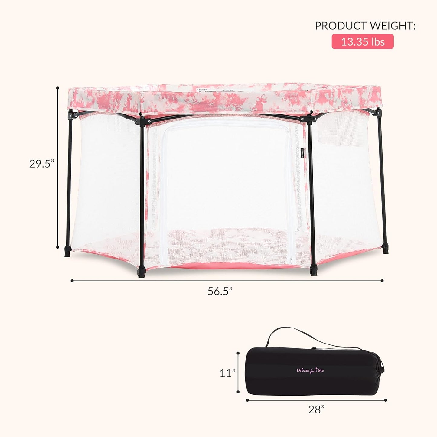 Dream On Me Onyx Baby Playpen, Zipper Access Door, Breathable Mesh Sides, Soft Comfortable Mattress Padded Floor, Easy Fold Design with Travel Carry Bag, Compact Easy to Fold Design - Sky Blue