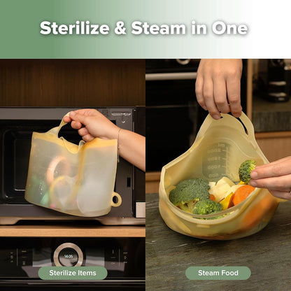 Haakaa On-The-Go Silicone Microwave Steam Sterilizer Bags for Travel, 40oz/1250ml Reusable Silicone Steaming Bags for Baby Bottles, Breast Pump, Accessories, Pacifiers, Teethers,Grey/1PC