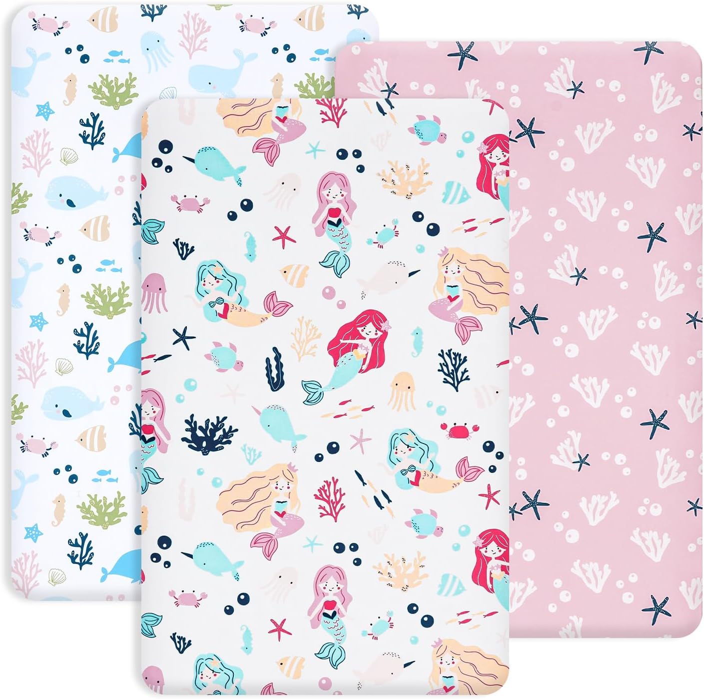 PHF 3 Pack Soft Mini Crib Sheets, Floral & Animal Pack N Play Sheets for Baby Boys Girls, No Slip Universal Fit for Pack N Play, Playard, Portable and Mini Crib Mattresses,Floral & Animal