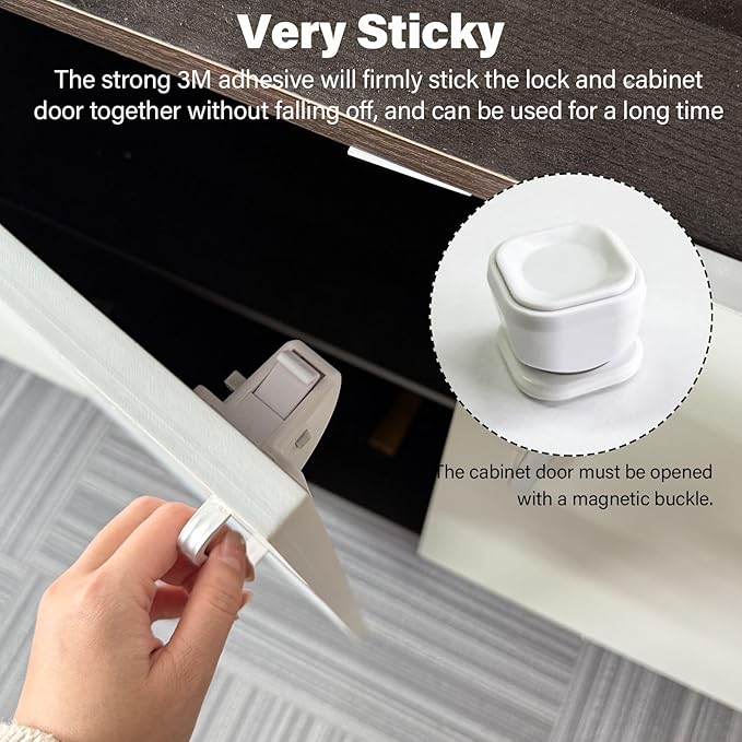 12 Pack Magnetic Cabinet Locks Baby Proofing - Child Safety Cabinet Latch Locks with Adhesive, No Drill or Tools Installation, for Cabinets Drawers Doors