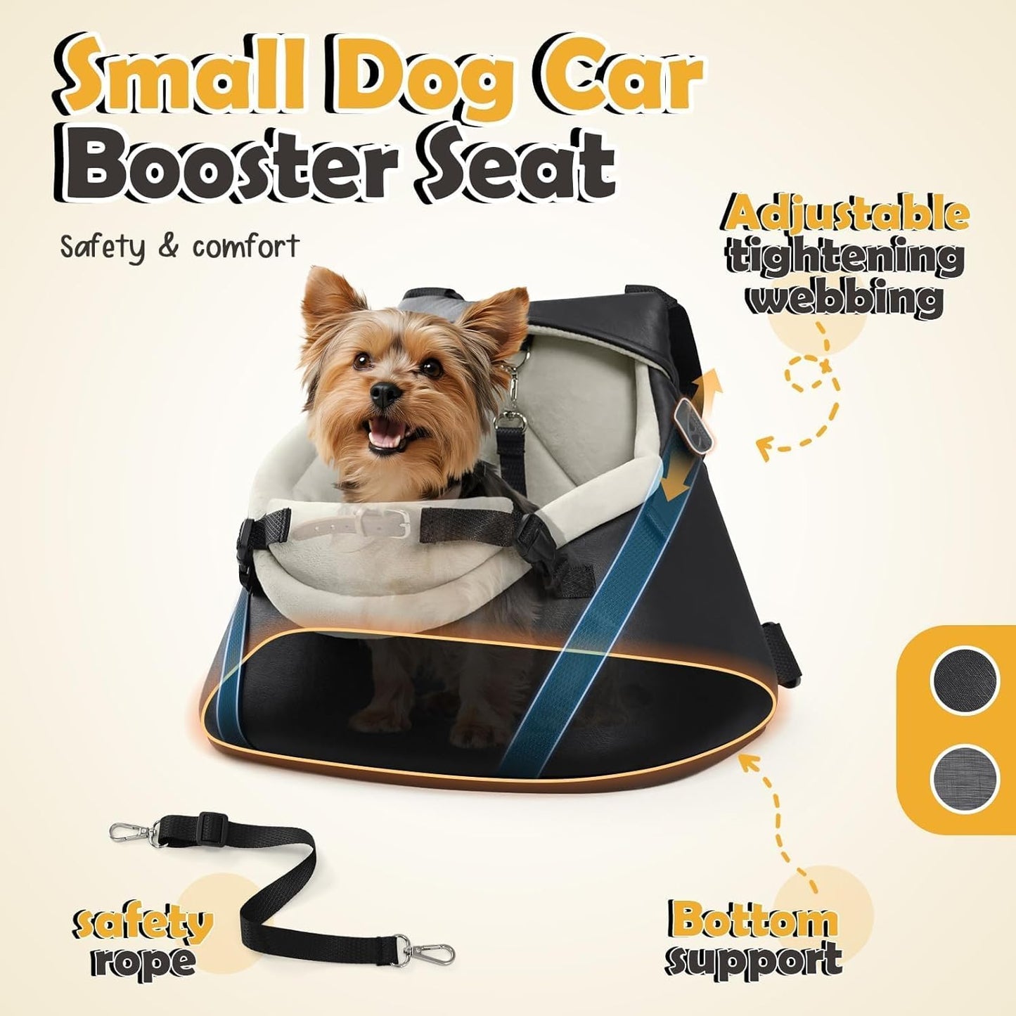 WOYYHO Luxury Dog Booster Car Seat Up to 7 lbs, PU Leather Pet Car Seat with Safety Belt & Soft Flannel Liner for Teacup Yorkie, Chihuahua, Maltese, Pomeranian, Toy Poodle, Small Cats, Bunny, Puppies