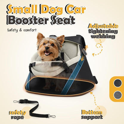 WOYYHO Luxury Dog Booster Car Seat Up to 7 lbs, PU Leather Pet Car Seat with Safety Belt & Soft Flannel Liner for Teacup Yorkie, Chihuahua, Maltese, Pomeranian, Toy Poodle, Small Cats, Bunny, Puppies