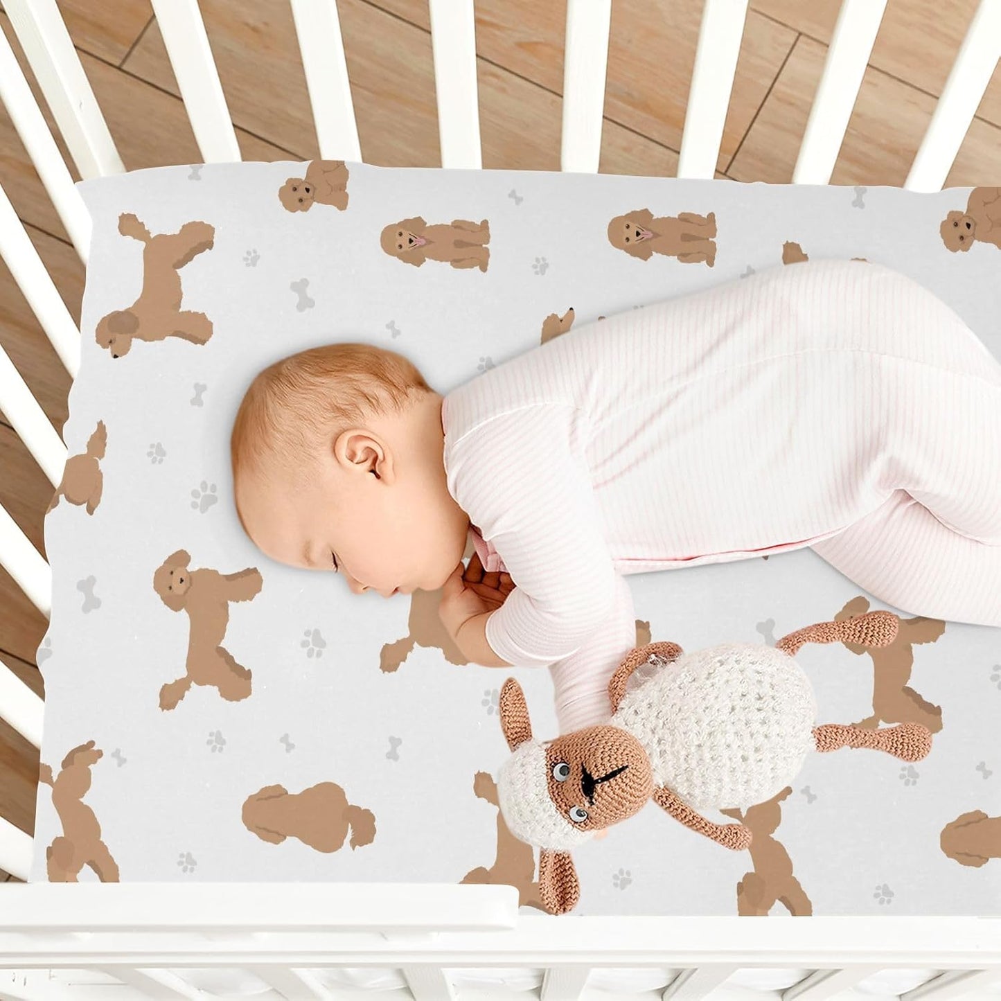 Fitted Crib Sheets White Bears with Clouds Stretchy Portable Playard Sheets for Baby Toddler, Breathable Soft Mini Crib Mattress 39 x 27 in for Boys and Girls