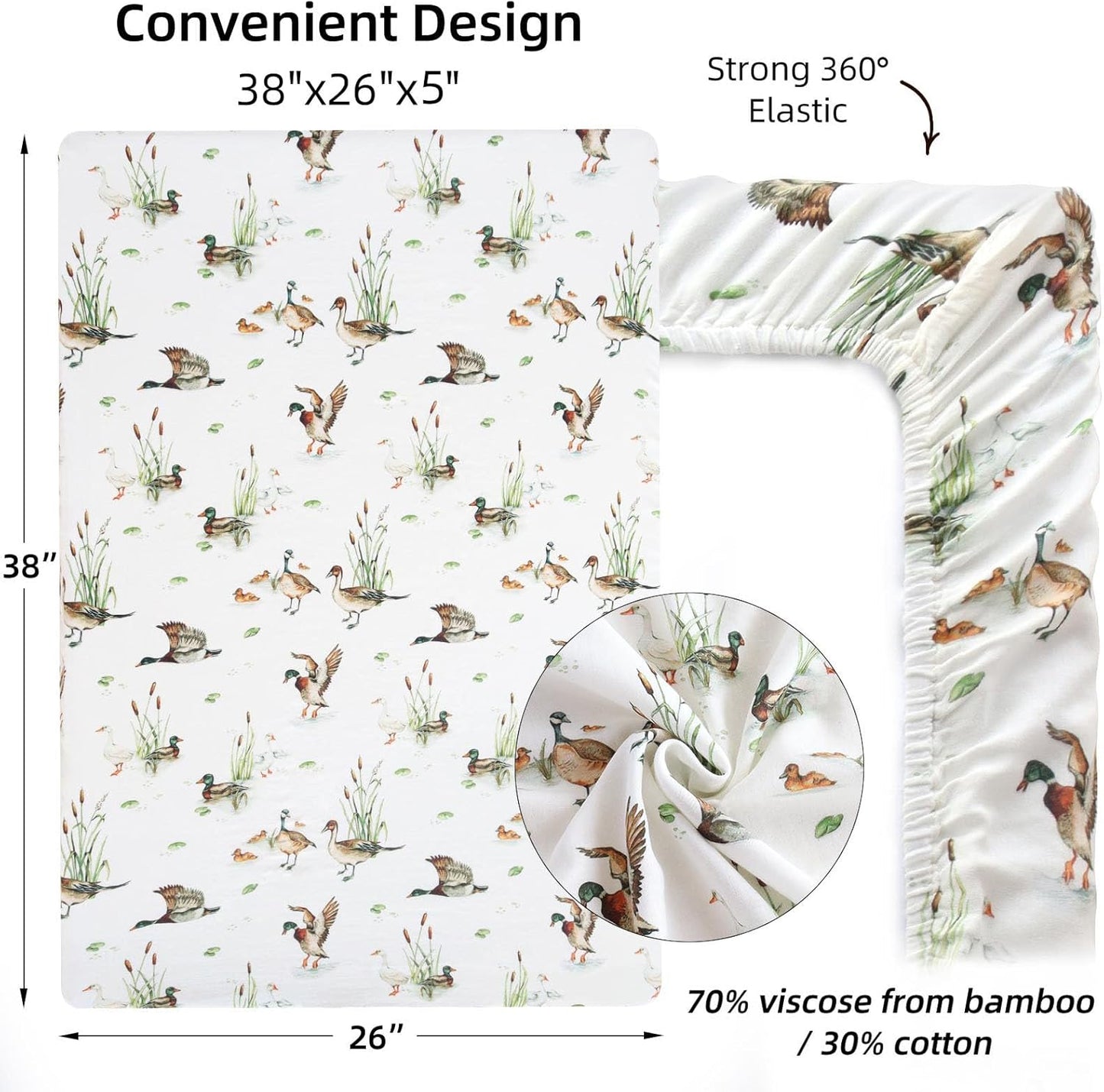LifeTree Crib Sheets for Baby Unisex - Muslin Fitted Crib Sheets Toddler Bed Sheet, 70% Viscose from Bamboo and 30% Cotton, Fits Mini Crib & Pack and Play Playard, Bear, 26in x 38in