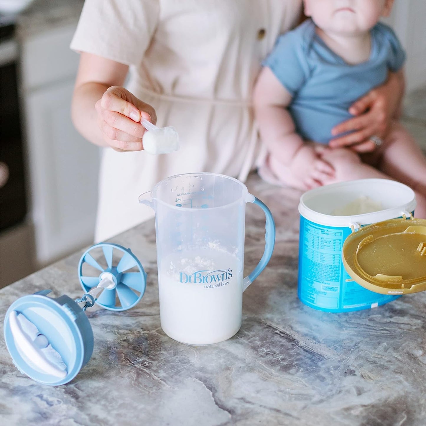 Dr. Brown's Insta-Prep Warm Water Dispenser with Baby Formula Mixing Pitcher, 36oz Blue