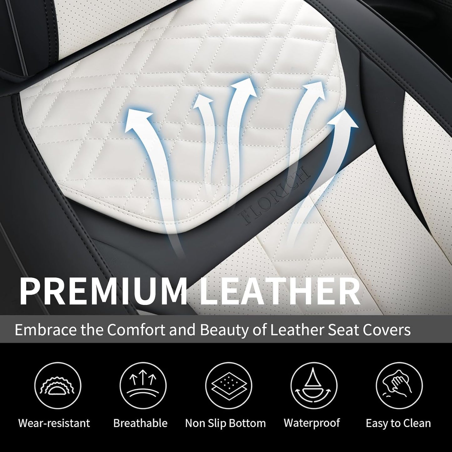FLORICH Car Seat Covers Full Set, Automotive Seat Covers, Black Car Seat Cover, Waterproof Seat Protectors Universal fit for Car Truck Van SUV - Black