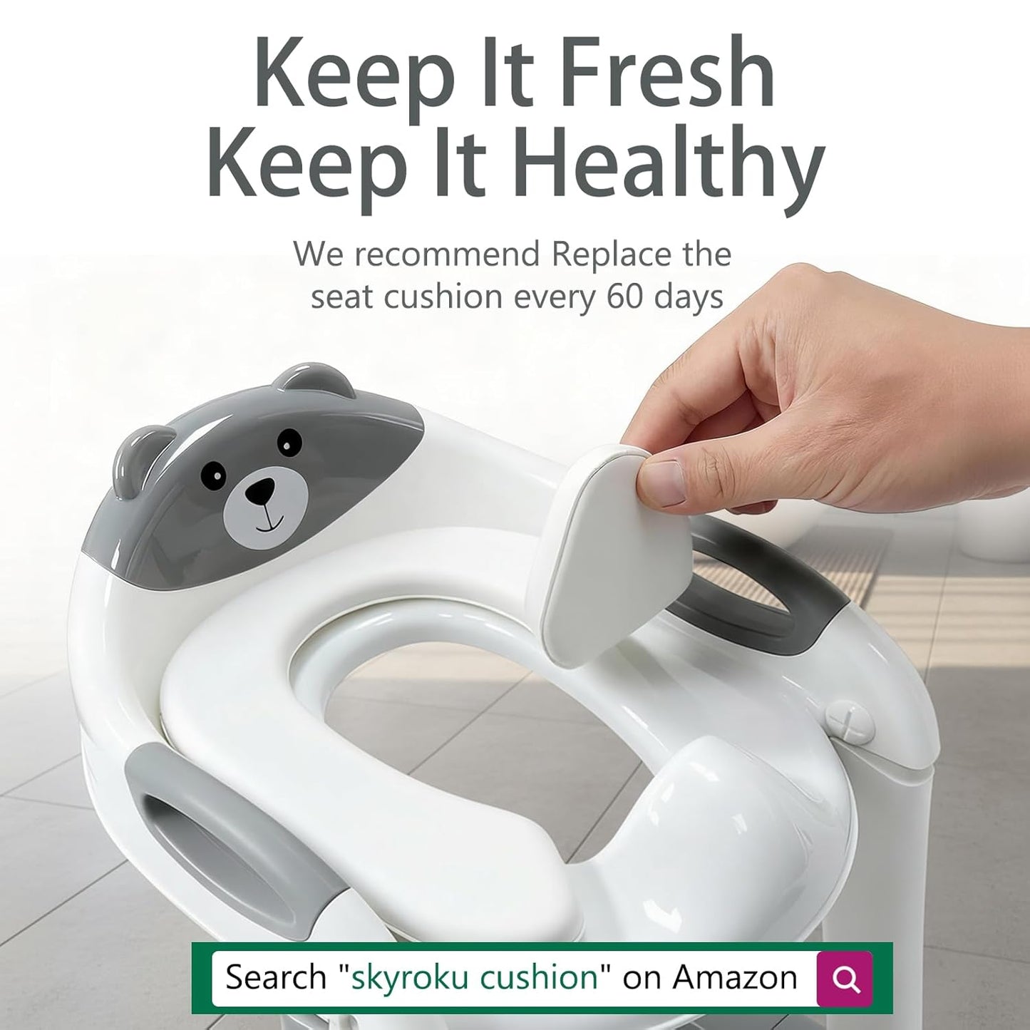 Potty Training Seat, SKYROKU Upgrade Toddler Toilet Seat for Kids Boys Girls, 2 in 1 Potty Training Toilet, Splash Guard Anti-Slip Pad Step Stool,New Sector-Shape Stabilized Base (8899+Grey)