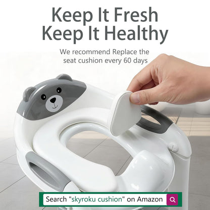 Potty Training Seat, SKYROKU Upgrade Toddler Toilet Seat for Kids Boys Girls, 2 in 1 Potty Training Toilet, Splash Guard Anti-Slip Pad Step Stool,New Sector-Shape Stabilized Base (8899+Grey)