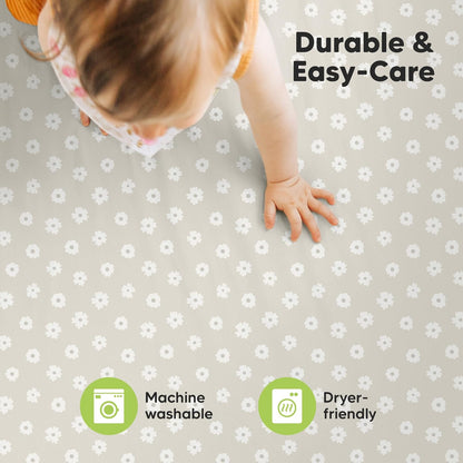 2-Pack Mini Crib Sheets Fitted - 38x26 Pack N Play Sheets for Pack and Play Mattress, Organic Cotton, Soft & Breathable Playard Bedding, Neutral Mini Toddler Bed Cover for Boys, Girls (Dragon Tale)