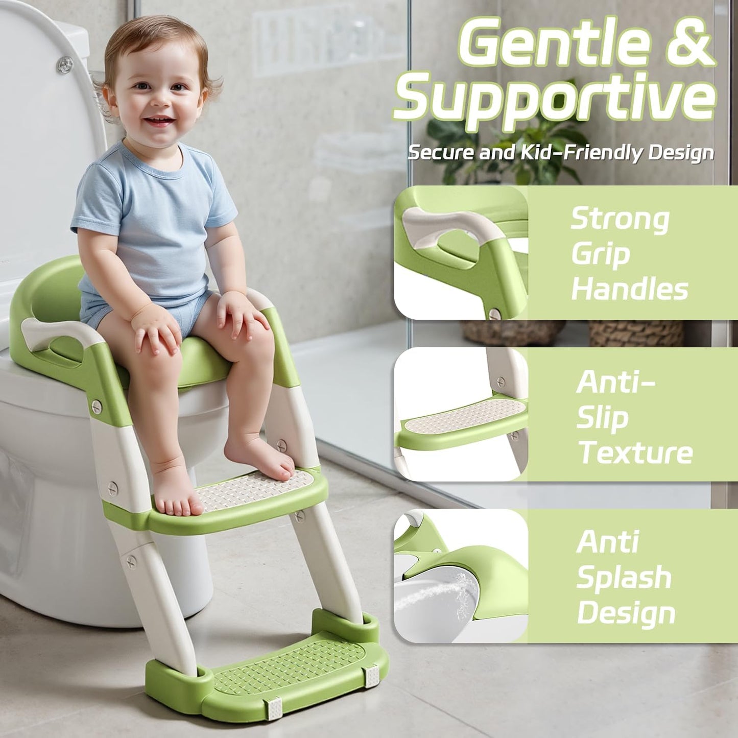 Snugzy Toddler Potty Training Seat 3-in-1 Foldable Potty Training Toilet with Step Stool Adjustable Potty Chair with Urinals (Grey)