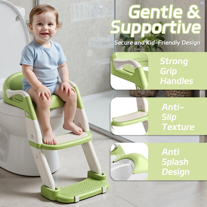 Snugzy Toddler Potty Training Seat 3-in-1 Foldable Potty Training Toilet with Step Stool Adjustable Potty Chair with Urinals (Grey)
