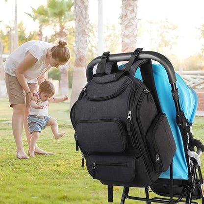 Mancro Diaper Bag Backpack, Multifunctional Baby Bag with Large Capacity and Waterproof Fabric,Diaper Backpack for Moms and Dads with 2 Side Insulated Pockets, Pink and Beige