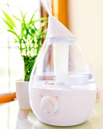 Crane Ultrasonic Cool Mist Humidifier for Bedroom, Baby Nursery, Kids Room, Plants, or Office, Large 1 Gallon Tank, Filter Optional, Clear and White