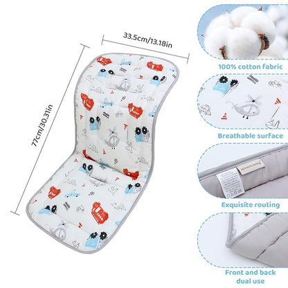 Baby Stroller Cushion,Infant Car Seat Insert-Reversible Universal Breathable and Soft Newborn Stroller Mat,100% Cotton Cover Toddler Seat Pad Liner-34x78cm,1 Pack(Car+Gray)