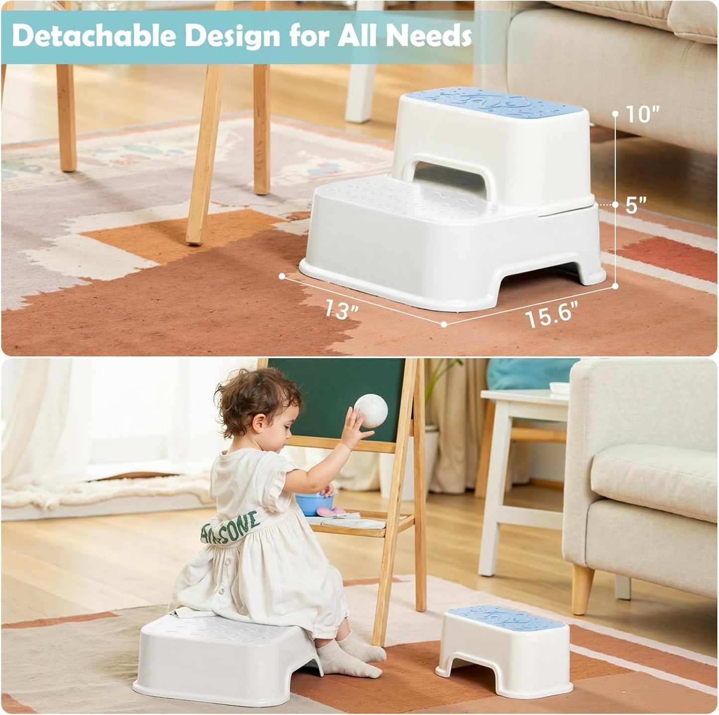 2-Step Toddler Step Stool, Non Slip Kids Step Stool for Bathroom Sink & Toilet Potty Training, Sturdy Stable Base, 10”Height Supports 220 lbs (2Packs White)