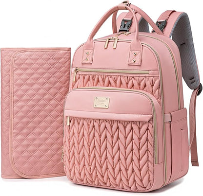 Tealari Diaper Bag Backpack,Stylish Baby Diaper Bag,Waterproof Travel Diaper Backpacks Baby Bags with Changing Pad,Stroller Straps,Insulated Pockets (Pink)