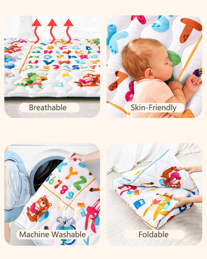 Baby Play Mat, 50x50 Playpen Mat with Super Soft Touch, Activity Mats with Upgraded Anti-Slip Bottom, Machine Washable Crawling Mats for Floor & Picnic (Animal Alphabets)