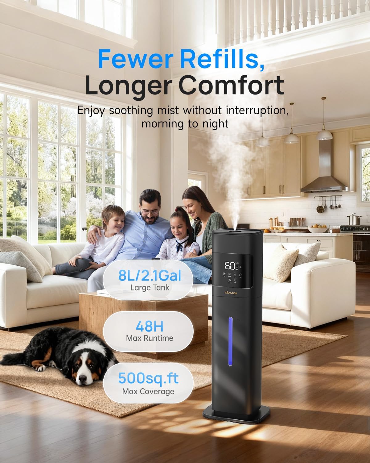 Warm & Cool Mist Humidifiers for Bedroom 500 sq ft, 2.1Gal/8L Top-Fill Humidifier Large Room with Essential Oil Diffuser, Large Room Humidifiers for Home Baby Nursery Office Plants, White