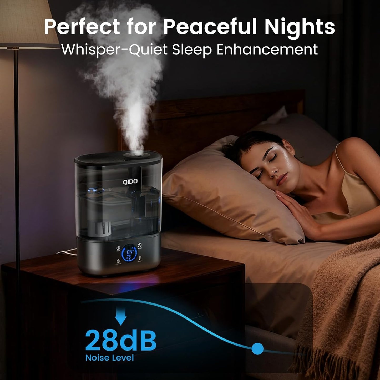 COMHOMA Top Fill Humidifiers for Bedroom, 5L Tank for Large Room, Easy to Fill & Clean, 28dB Quiet Cool Mist Air Humidifier for Home Baby Nursery & Plants, Touch/APP/7-color Nightlight, 36H, White