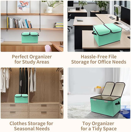 Foldable Fabric Storage Box, 16.5 x 11.8 x 9.8 inches (L x W x H), with Double-Lid & Dividers, Large Organizer for Home, Closet, Office(Green, 1 Pack)