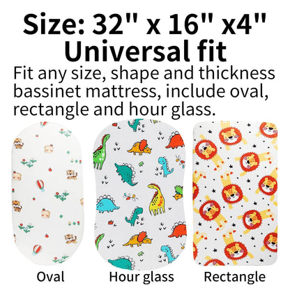Onacosht Stretchy Bassinet Sheets 33" x 19" Compatible with Mika Micky, KoolaBaby (3 in 1), BabyBond, HARPPA and RICUTON Bedside Bassinet, 3 Pack for Baby Boy and Girl, Pink Floral