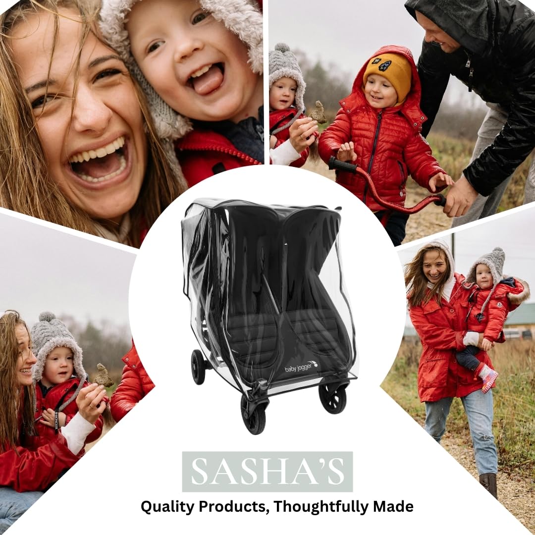 SASHA'S Double Rain and Wind Cover for Baby Jogger Mini GT2 All-Terrain Double Stroller, Zipper Access, Maximum Coverage, Weather Shield (Jogger not Included)