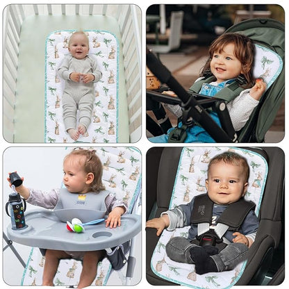 Baby Stroller Cushion,Infant Car Seat Insert-Reversible Universal Breathable and Soft Newborn Stroller Mat,100% Cotton Cover Toddler Seat Pad Liner-34x78cm,1 Pack(Rabbit+Green)