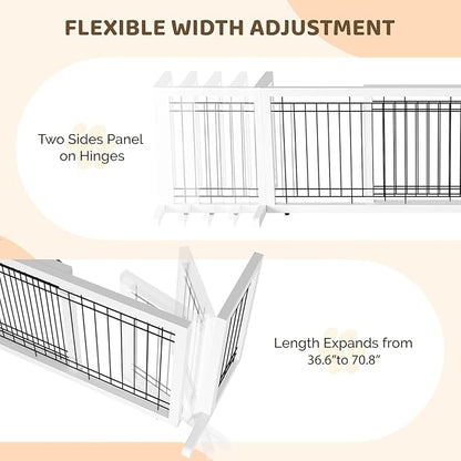 Bonnlo Free Standing Dog Gate, 37" - 68" Wide Pet Gate for Fireplace Stairs Doorways, Wooden Adjustable Pet Fence Indoor, Christmas Tree Gate (White)