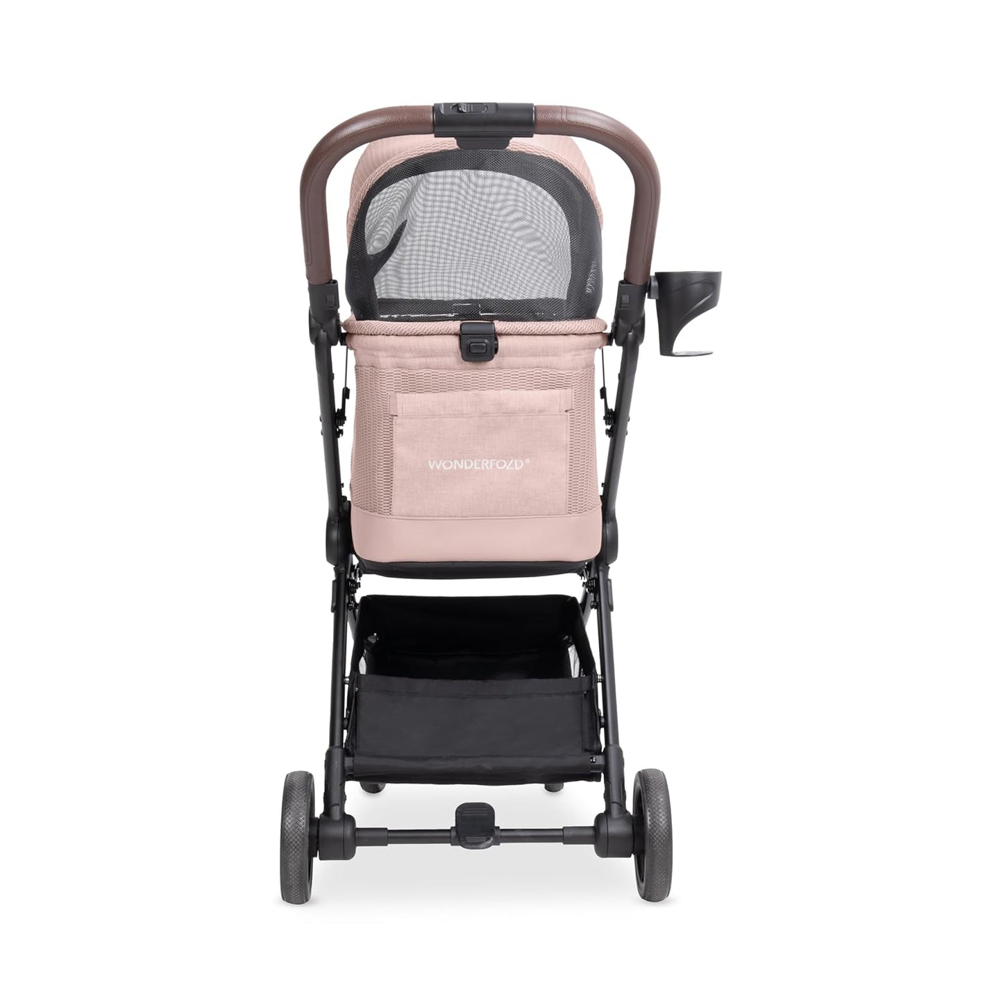 WonderFold Bella Pet Stroller - Autofold Design with Lightweight Aluminum Frame, Breathable Carriage Fabrics and Canopy, Safety Tethers & Easy-Clean Interior - Graphite Black