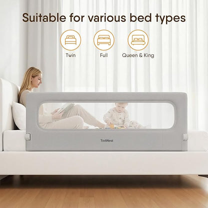 Folding Bed Rail for Toddlers, Baby Bed Rail Guard with Reinforced Anchor Safety System, Toddler Bed Rails for King Size Beds, Twin, Full, Queen (Grey, 59" L x 21.6" H)