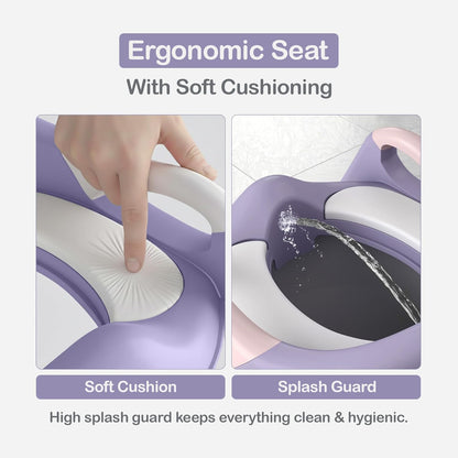 3-in-1 Toddler Potty Training Toilet Seat with Ladder | Foldable Toilet Potty Training Seat with Step Stool Ladder | 5-Level Adjustable Height | Soft Cushion, Splash Guard & Anti Slip Pad