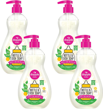 Dapple Baby Fragrance Free Bottle & Dish Soap - (3 Pack) 16.9 fl oz - Cleans Baby Bottles, Sippy Cups, Pacifiers, Breast Pumps, & More - Gently Removes Milk Film & Odors - Includes 1 Pump