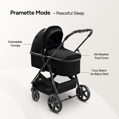 Mompush Baby Stroller, Convertible 2-in-1 with Bassinet Option, Infant Car Seat Compatible, Includes Adapter - Sturdy Full-Size Infant Stroller for Family Adventures