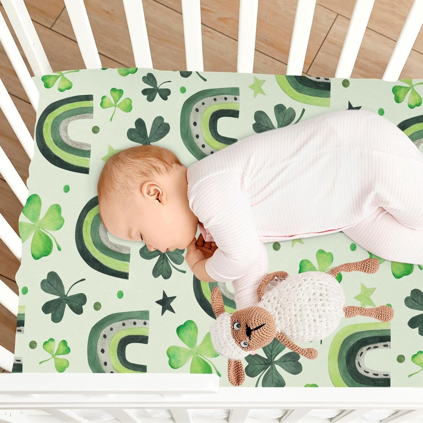 Fitted Crib Sheets White Bears with Clouds Stretchy Portable Playard Sheets for Baby Toddler, Breathable Soft Mini Crib Mattress 39 x 27 in for Boys and Girls