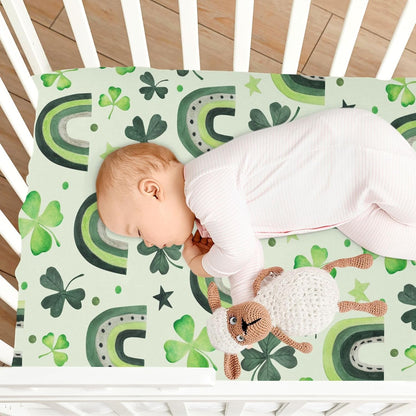 Fitted Crib Sheets White Bears with Clouds Stretchy Portable Playard Sheets for Baby Toddler, Breathable Soft Mini Crib Mattress 39 x 27 in for Boys and Girls