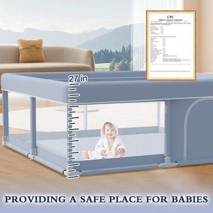 XVISHX 65 x 50 Inch Baby Playpen, Playpen for Babies and Toddlers, Baby Play Pen Playard for Indoor & Outdoor Active Center Game Fence, with Skin-Friendly Fabric and Soft Breathable Mesh, Grey