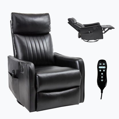 Swivel Rocker Recliner Chair for Adults, Nursery Rocking Chair with Heat and Massage, Glider Reclining Chair for Small Space Living Room Bedroom, Faux Leather Black
