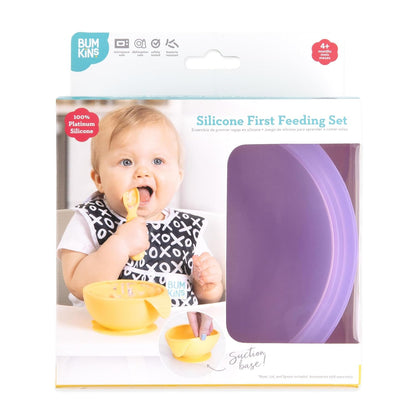 Bumkins Baby Bowl, Silicone Feeding Set with Suction for Baby and Toddler, Includes Spoon and Lid, First Feeding Set, Training Essentials for Baby Led Weaning for Babies 4 Months Up, Sage