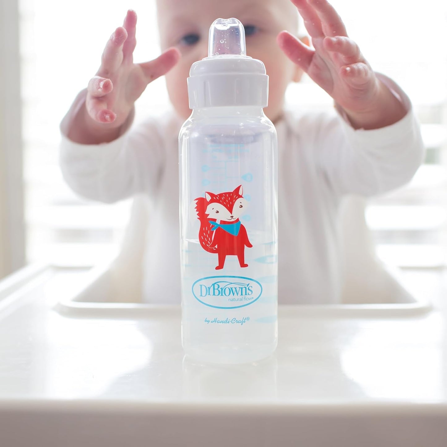 Dr. Brown's Milestones Narrow Sippy Bottle, 100% Silicone Soft Sippy Spout, 8oz/250mL, Flamingo & Bunny, 6m+