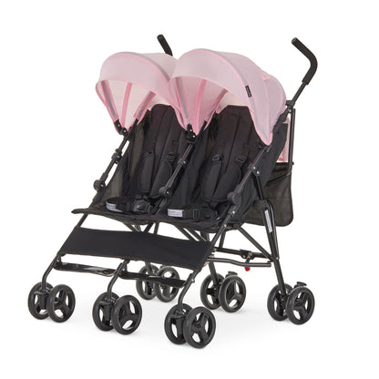 Dream On Me Twin Venture Umbrella Stroller in Pink, Multi Backrest Positions, Adjustable & Removable Canopy Double Stroller, 360°Swivel Wheels with Locks