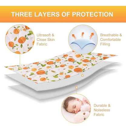 TILLYOU Pack and Play Sheet - Soft Quilted Crib Cover Pad, Toddlers Mattress Protector with 1''-3'' Deep Pocket, Thick Play Yard Playpen Sheets, Crib Mattress Pad, 39"x27", Orange Flavour
