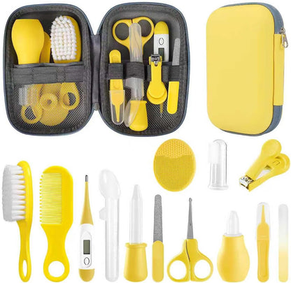 Baby Grooming Kit, Infant Safety Care Set with Hair Brush Comb Nail Clipper Nasal Aspirator,Baby Essentials Kit for Newborn Girls Boys (Grey White)