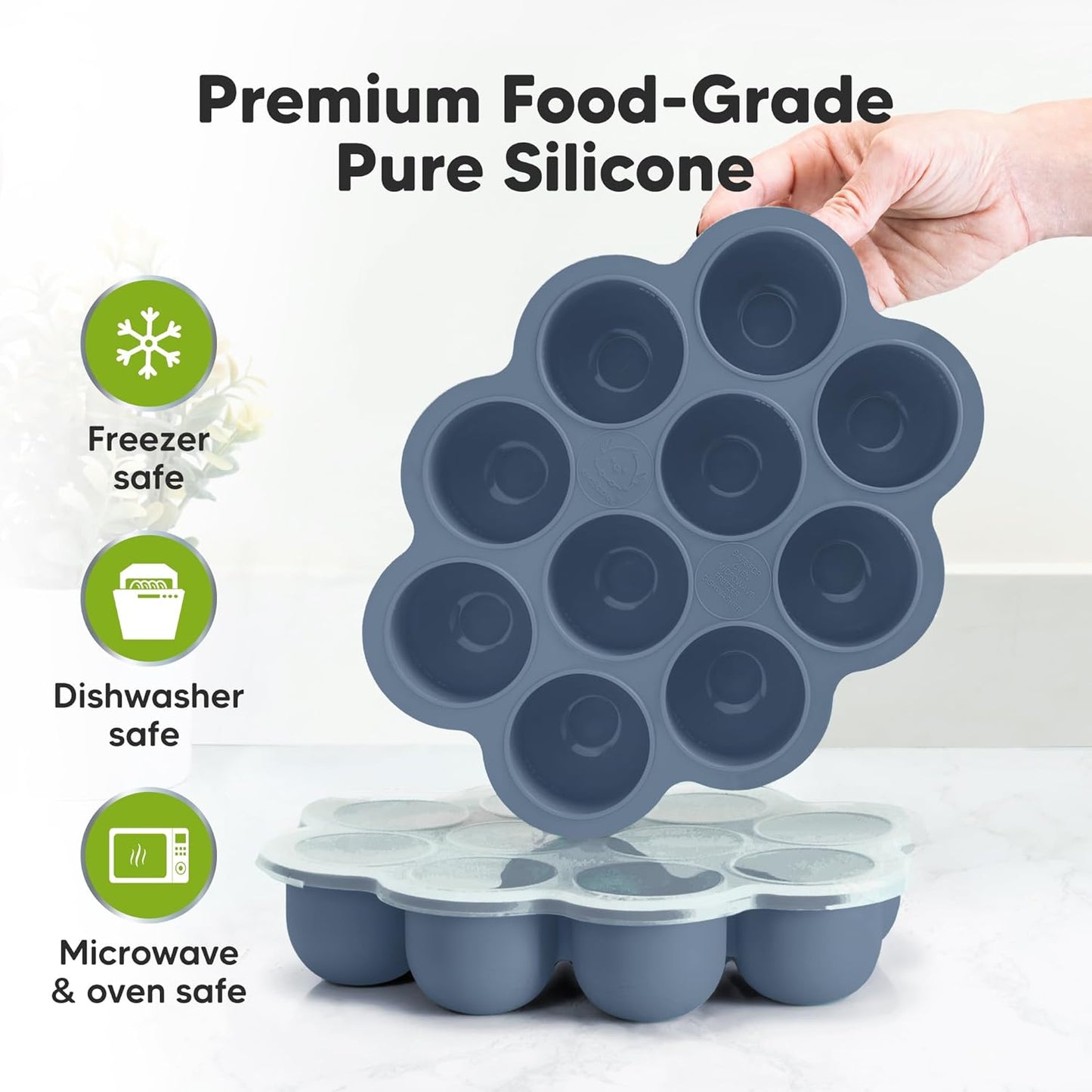 KeaBabies Silicone Food Freezer Trays with Lid, 2oz x 10 Pods Baby Food Storage Containers, Easy Puree Meal Prep, Breast Milk Silicone Freezer Molds, Dishwasher, Microwave Safe, BPA-Free (Chai Latte)