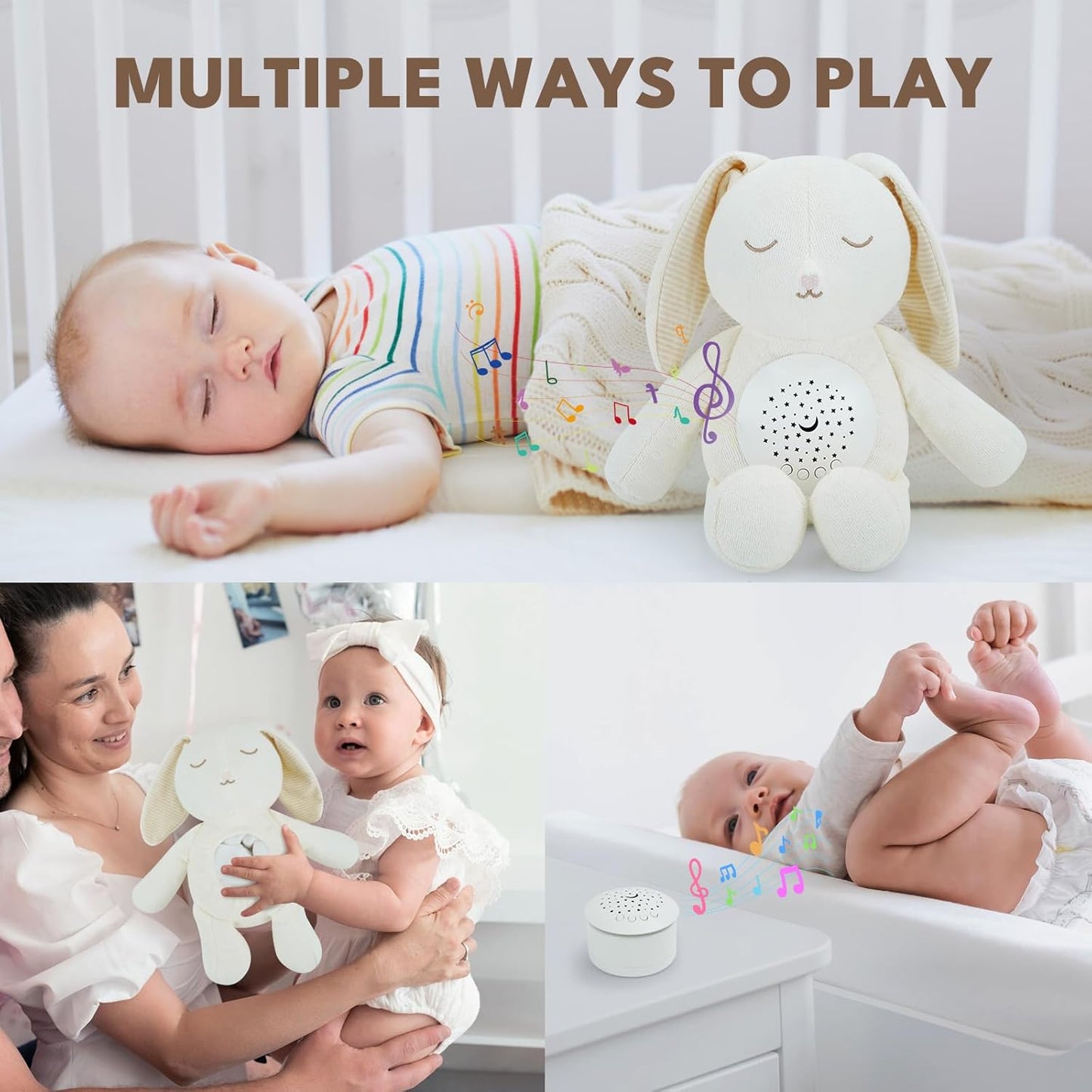 Baby Sleep Soother Bedtime Bear with Night Light Star Projector, Soft Cotton Stuffed Animal Toys for Boys Girls, Lullaby Music, White Noise for Newborn Shower Gifts